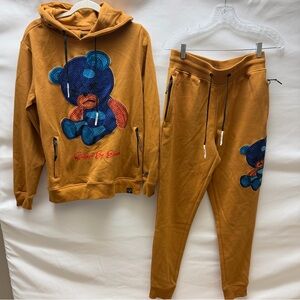 Civilized Teddy Bear Rhinestone Tracksuit Set Small Streetwear Hoodie Joggers